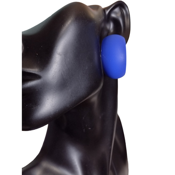 Royal Blue Hoops Big Earrings Powder Coated Long Wear Attached Back HYPOALLERGN - Picture 1 of 5